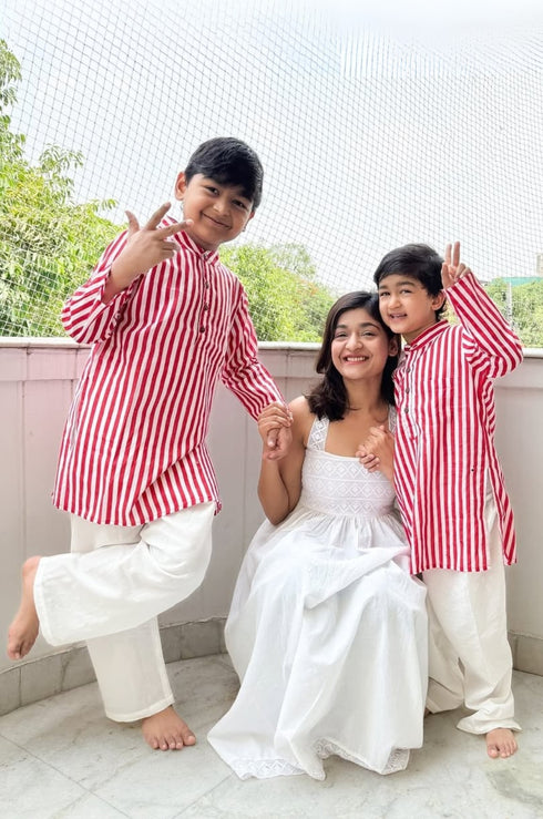 Red Stripe Kurta Pjyama Set (Kids Boy)